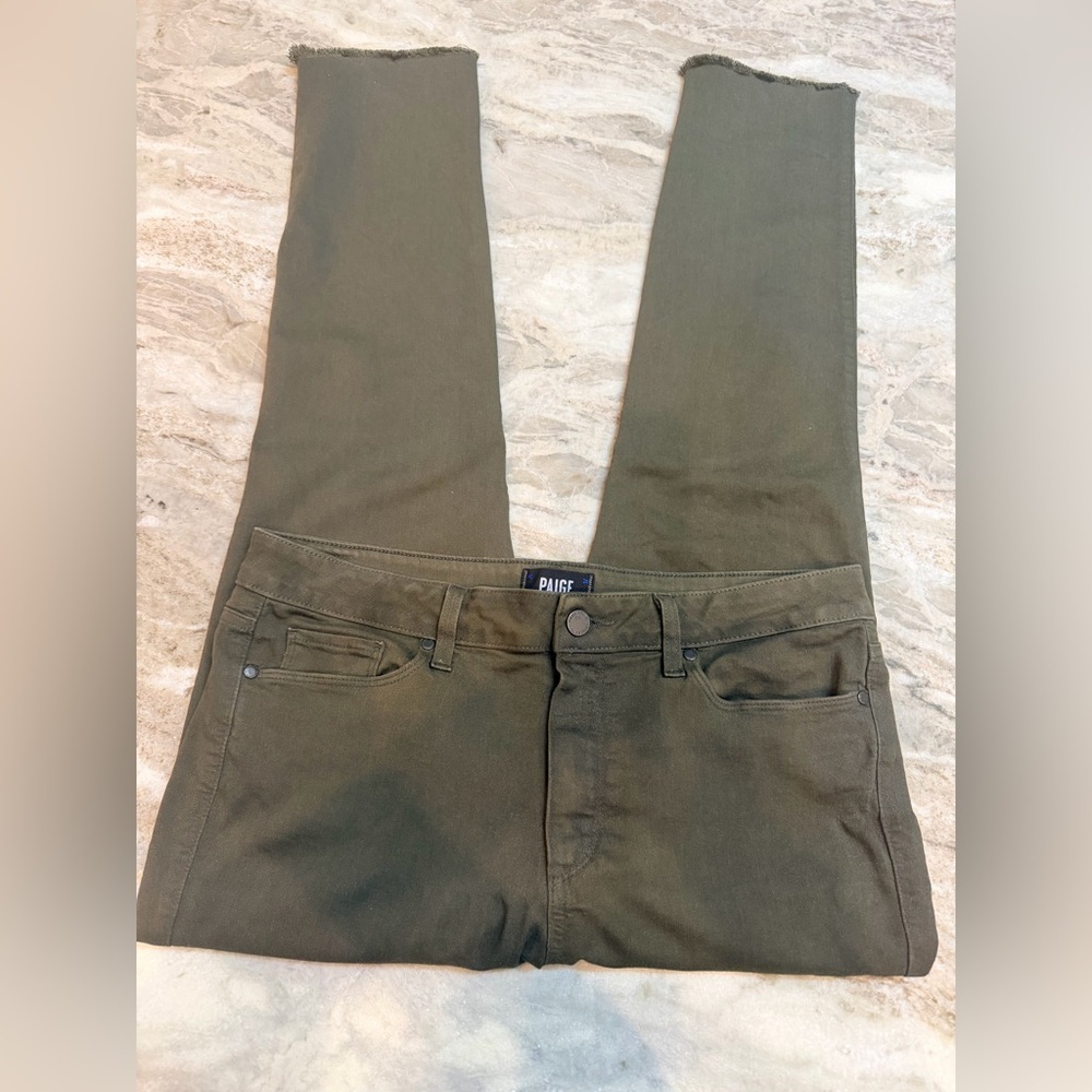PAIGE Hoxton Ankle Peg Skinny Jeans Olive Green Size 31 Made USA